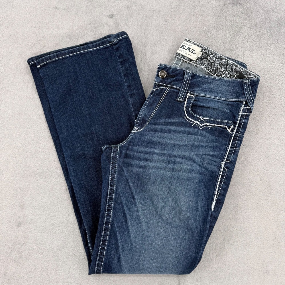 Ariat REAL Denim Womens 31R Bootcut Jeans Medium Wash Contrast Stitch Western
